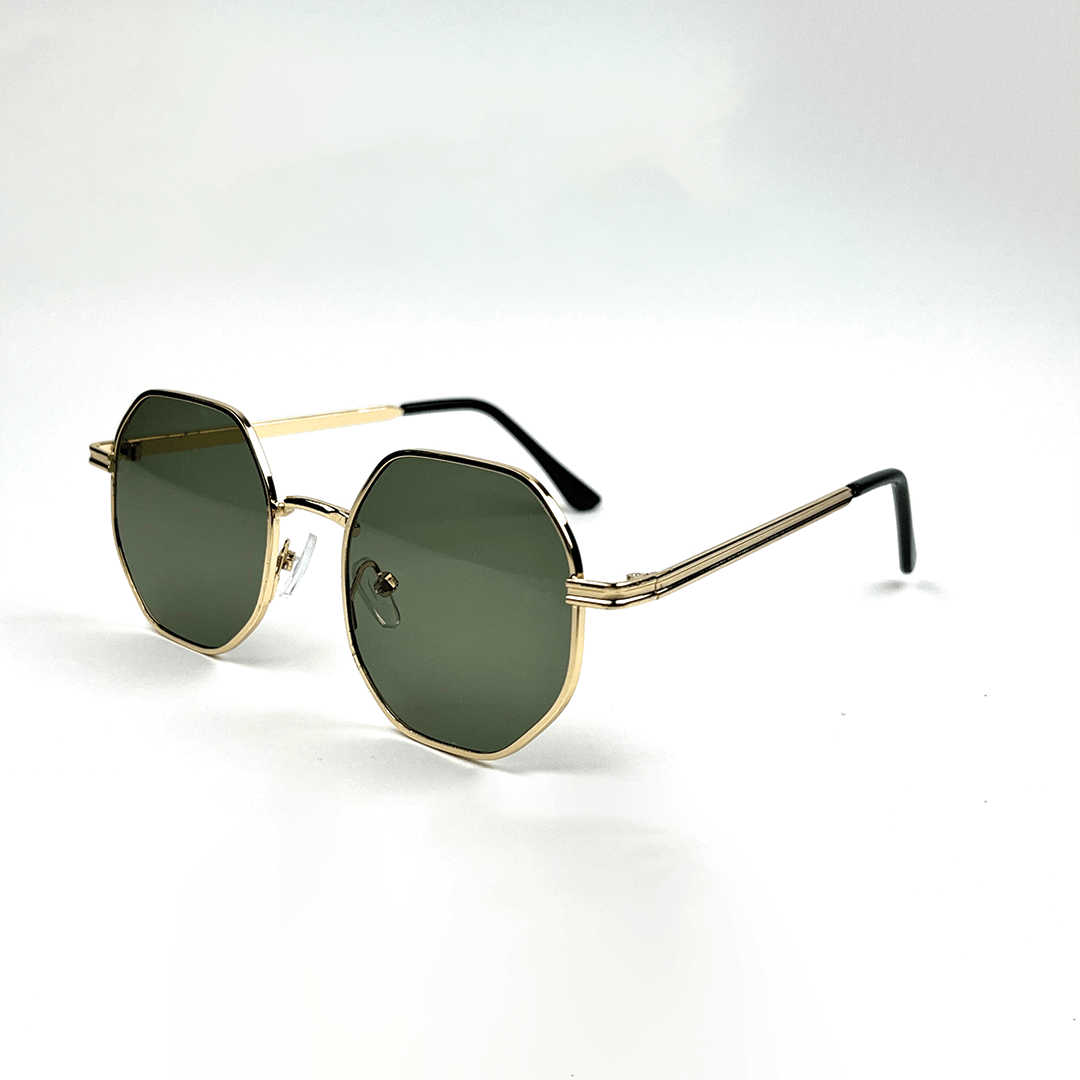 Octagonal Metal Frame Sunglasses - Golden Green