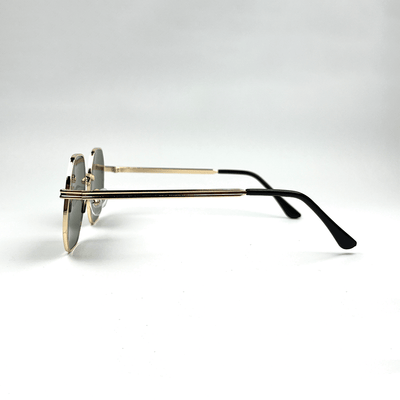 Octagonal Metal Frame Sunglasses - Golden Green