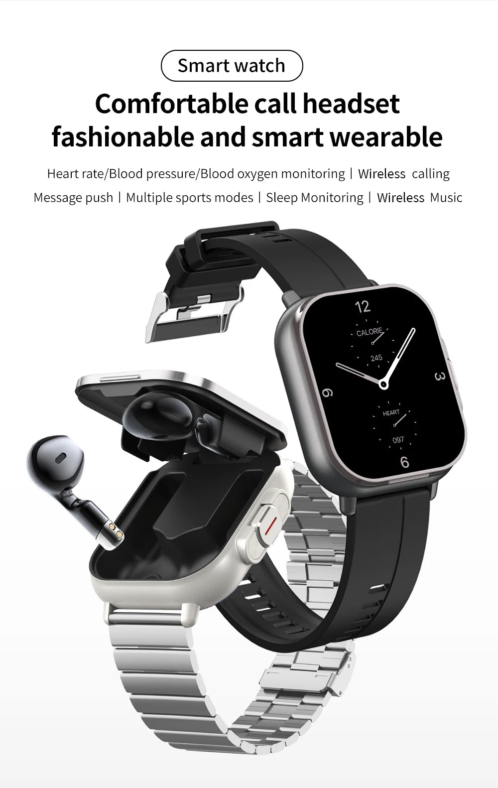 2-in-1 With Headset Smart Watch Bluetooth Call GPS Track