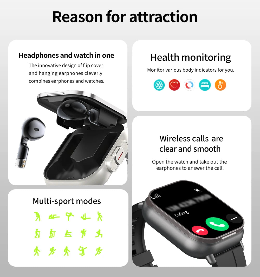 2-in-1 With Headset Smart Watch Bluetooth Call GPS Track